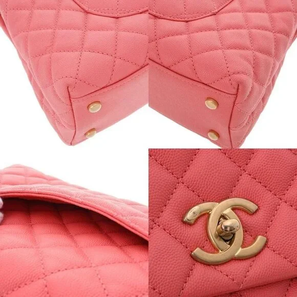 CHANEL Caviar Quilted Coco Chain Handle Flap Bag Pink Purse - Picture 7 of 12